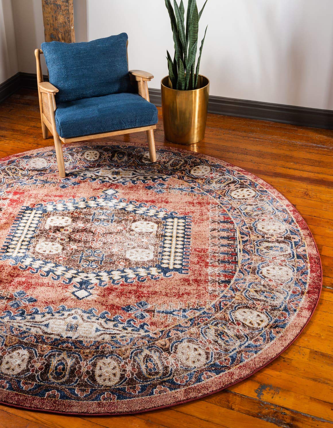 Unique Loom Utopia Collection Area Rug - Larissa (7'Round, Terracotta/ Blue)