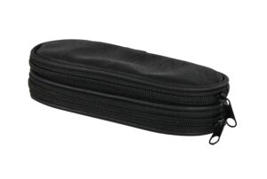 home-x double eyeglass holder, black leather pouch with 2 compartments, travel bag, toiletry pack, pencil case