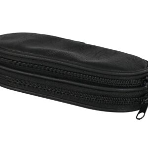 HOME-X Double Eyeglass Holder, Black Leather Pouch with 2 Compartments, Travel Bag, Toiletry Pack, Pencil Case