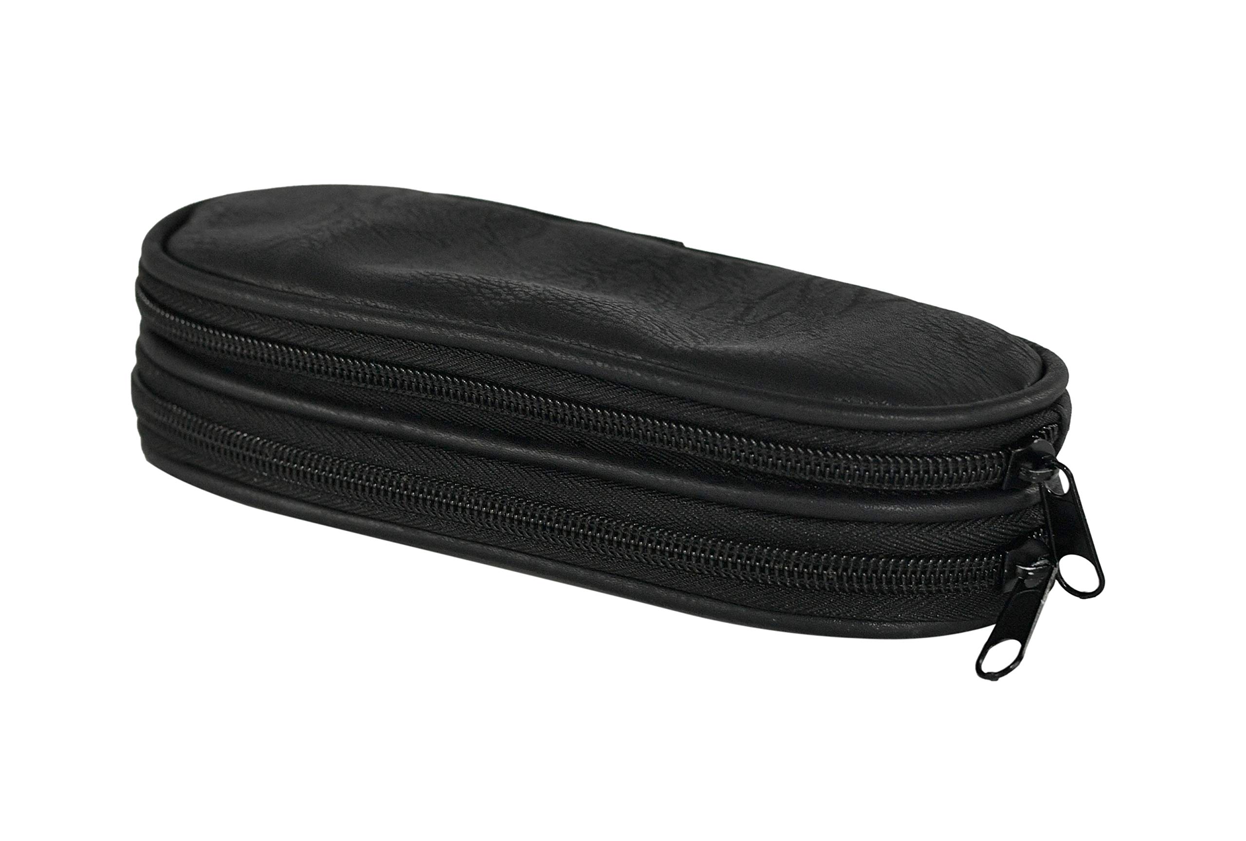 HOME-X Double Eyeglass Holder, Black Leather Pouch with 2 Compartments, Travel Bag, Toiletry Pack, Pencil Case