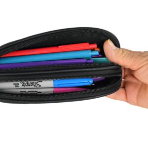 HOME-X Double Eyeglass Holder, Black Leather Pouch with 2 Compartments, Travel Bag, Toiletry Pack, Pencil Case