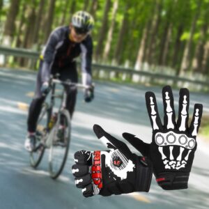 BRZSACR Cycling Gloves Full-Finger Gloves Skeleton Bones Motorcycle Bike Gloves Mountain-Padded Road Bicycle for Men Women Non-Slip and Resistance to Abrasion for Biking Climbing Hiking.(Black.L)