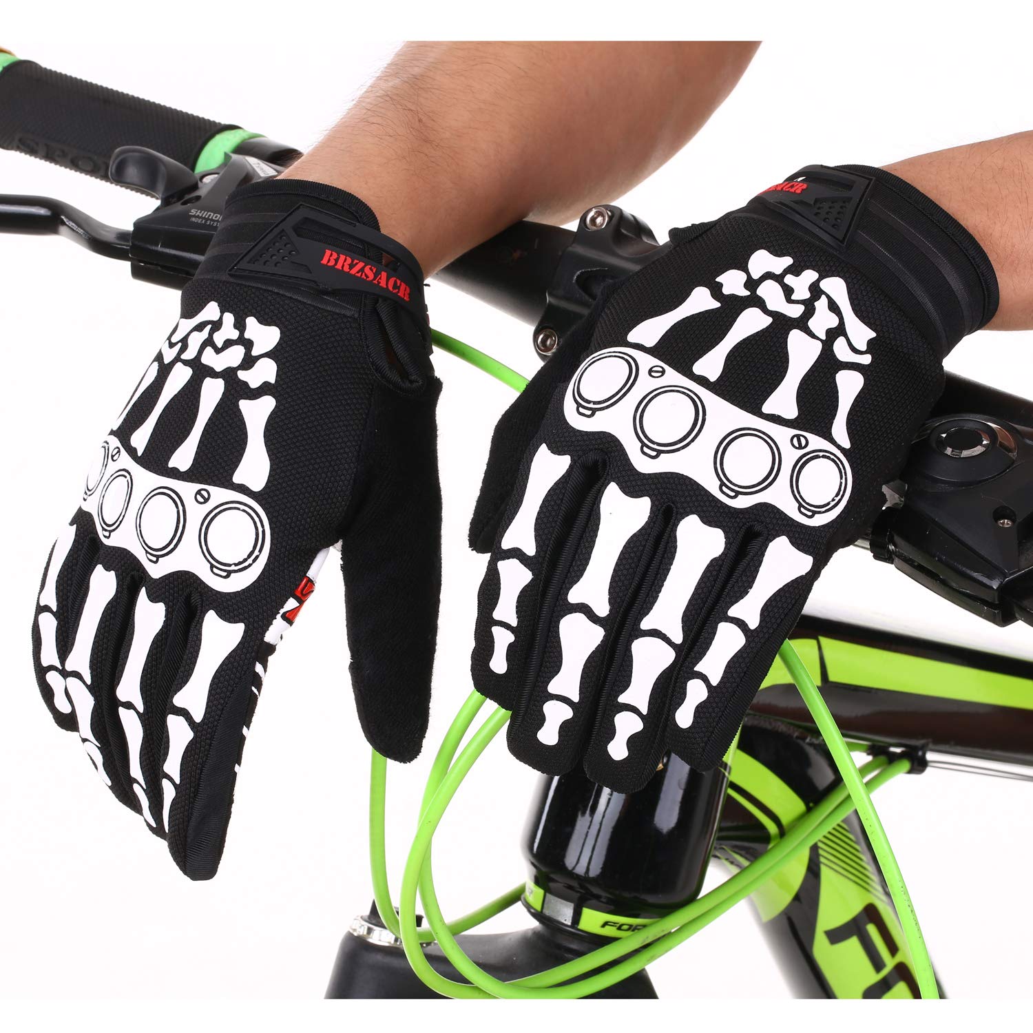 BRZSACR Cycling Gloves Full-Finger Gloves Skeleton Bones Motorcycle Bike Gloves Mountain-Padded Road Bicycle for Men Women Non-Slip and Resistance to Abrasion for Biking Climbing Hiking.(Black.L)