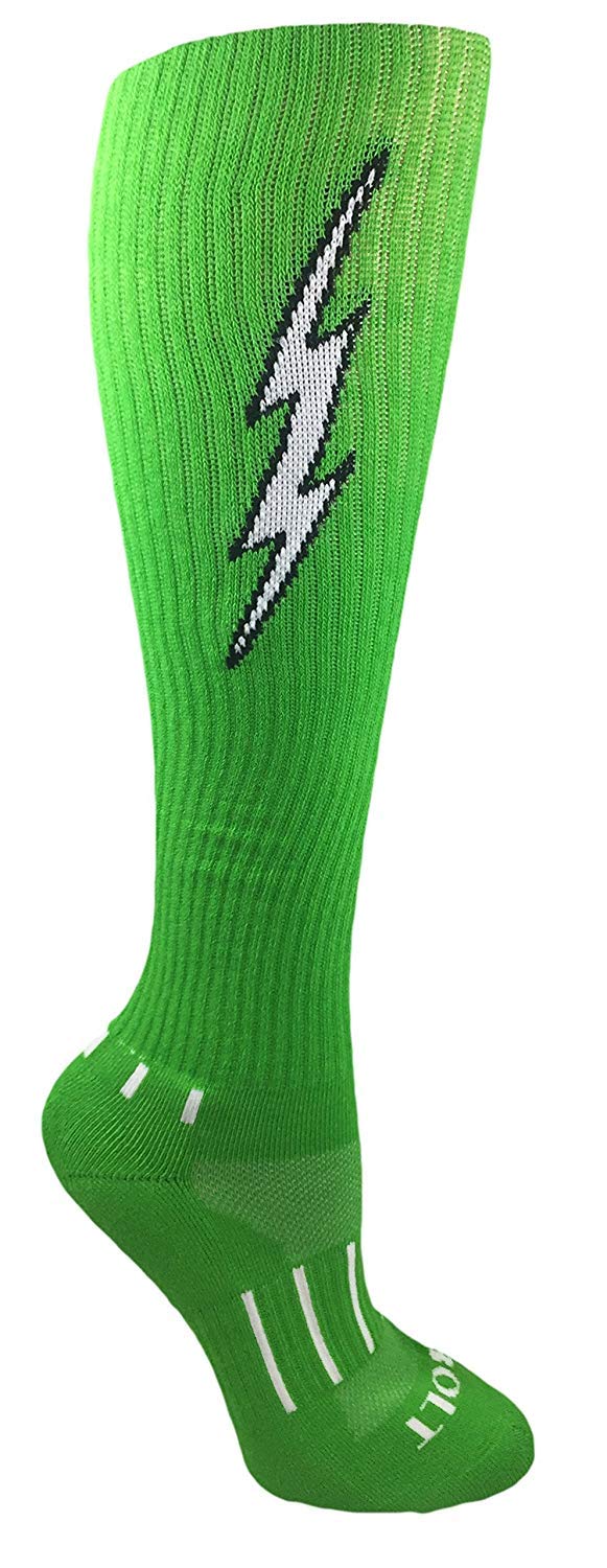 MOXY Socks Youth Lime with White Knee-High Insane Bolt Soccer Socks