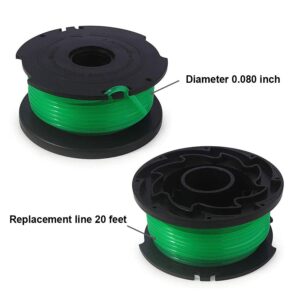 THTEN SF-080 String Trimmer Spool Line Compatible with Black and Decker SF-080-BKP 20ft 0.080" GH3000 LST540 GH3000R LST540B Weed Eater Auto Feed Single Line with 90583594 Cap Covers Parts