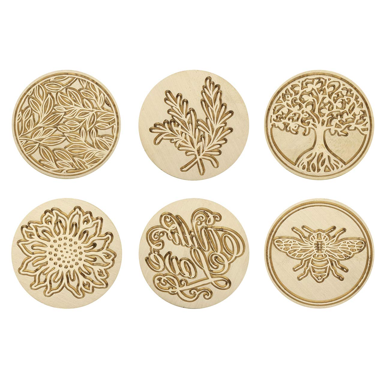 Wax Seal Stamp Set,Yoption 6 Pieces Plant Series Sealing Wax Stamp Heads + 1 Wooden Hilt, Vintage Seal Wax Stamp Kit with Gift Box (Sunflower+Tree of Life+Bee+with Love+Rosemary+Leaves)