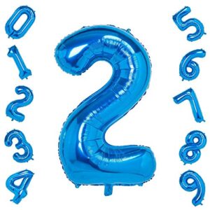 Blue 2 Balloons,40 Inch Birthday Foil Balloon Party Decorations Supplies Helium Mylar Digital Balloons (Blue Number 2)