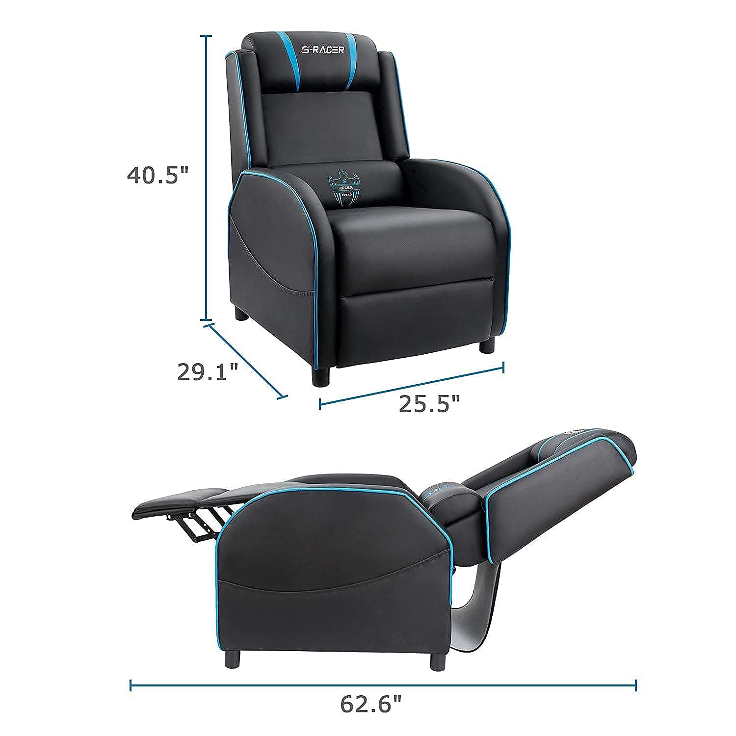 Homall Massage Gaming Recliner Chair, Racing Style Gaming Sofa, PU Leather Home Theater Seating, Modern Living Room Recliners Ergonomic Comfortable Gamer Lounge(Blue)