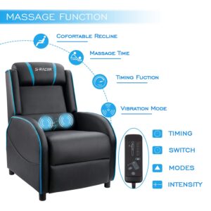 Homall Massage Gaming Recliner Chair, Racing Style Gaming Sofa, PU Leather Home Theater Seating, Modern Living Room Recliners Ergonomic Comfortable Gamer Lounge(Blue)