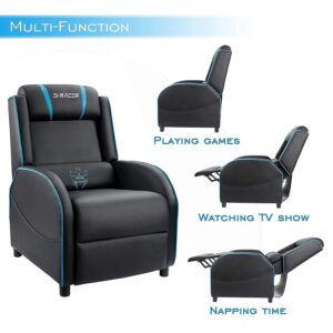 Homall Massage Gaming Recliner Chair, Racing Style Gaming Sofa, PU Leather Home Theater Seating, Modern Living Room Recliners Ergonomic Comfortable Gamer Lounge(Blue)