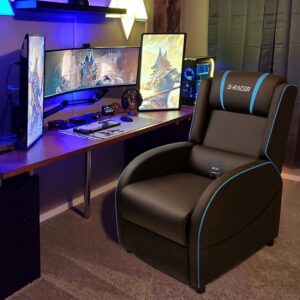 Homall Massage Gaming Recliner Chair, Racing Style Gaming Sofa, PU Leather Home Theater Seating, Modern Living Room Recliners Ergonomic Comfortable Gamer Lounge(Blue)
