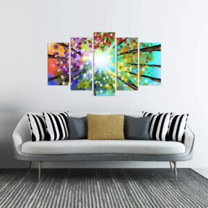 Zlove Four Season Tree Canvas Wall Art Colorful Tree Painting Artwork Large Tress Pcitures Prints