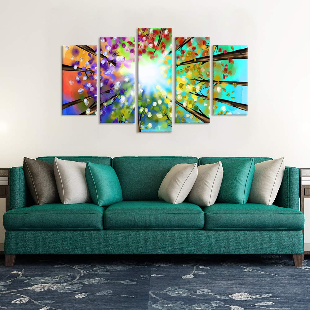 Zlove Four Season Tree Canvas Wall Art Colorful Tree Painting Artwork Large Tress Pcitures Prints