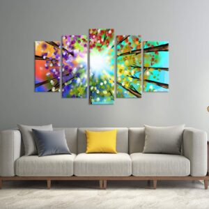 Zlove Four Season Tree Canvas Wall Art Colorful Tree Painting Artwork Large Tress Pcitures Prints