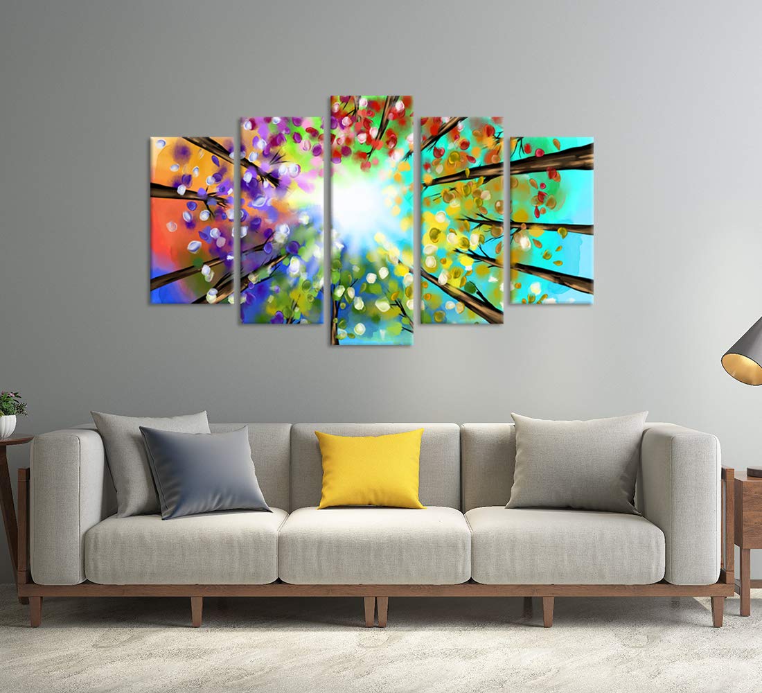 Zlove Four Season Tree Canvas Wall Art Colorful Tree Painting Artwork Large Tress Pcitures Prints