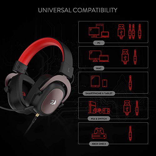 Redragon H510 Zeus Wired Gaming Headset - 7.1 Surround Sound - Memory Foam Ear Pads - 53MM Drivers - Detachable Microphone - Multi-Platforms Headphone - Works with PC, PS4/3 & Xbox One/Series X, NS