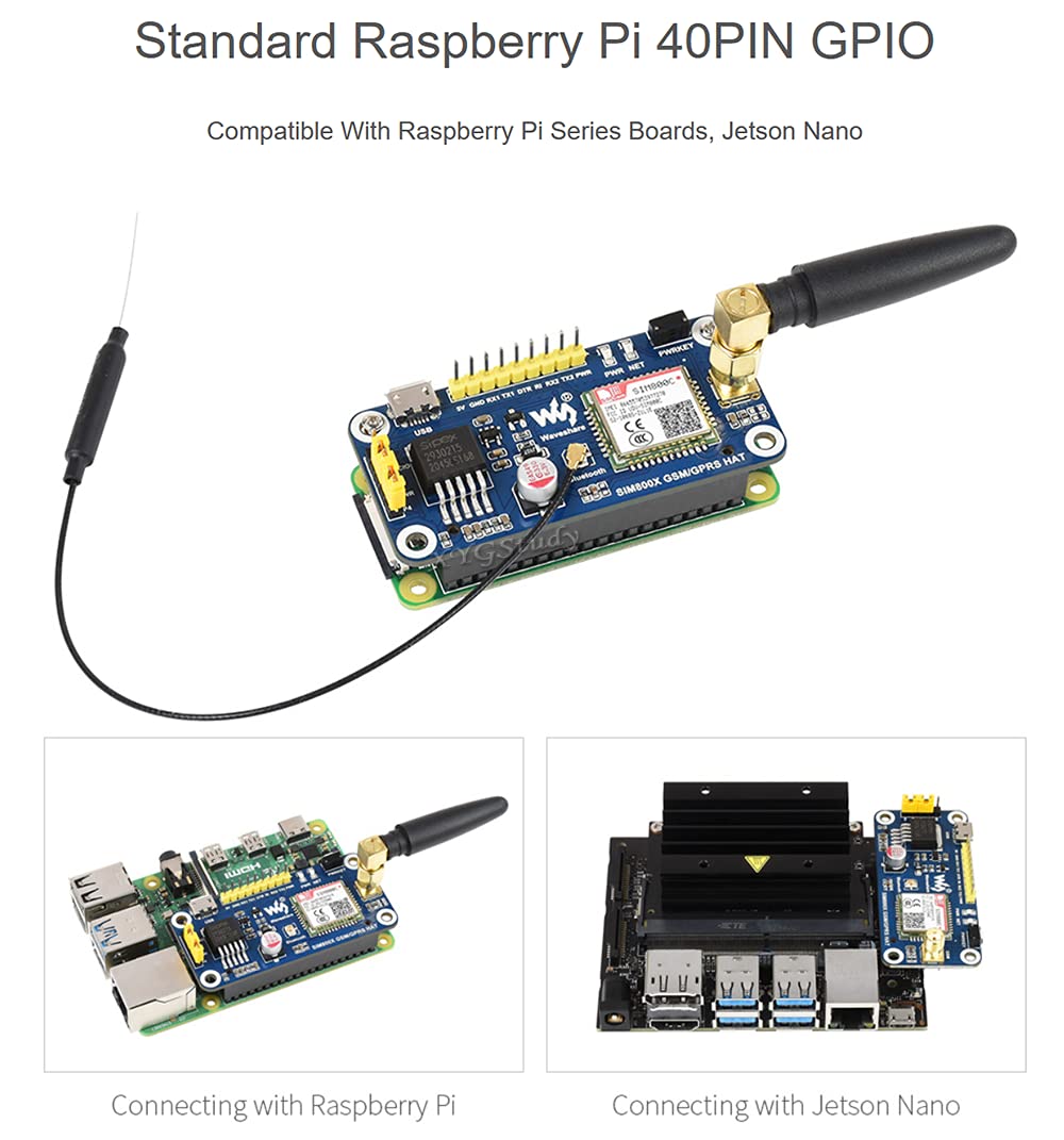 GSM GPRS Bluetooth HAT Based on SIM800C Wireless Internet Compatible with Raspberry Pi 2 3 4 Model B B+ Zero W WH @XYGStudy