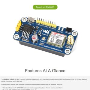 GSM GPRS Bluetooth HAT Based on SIM800C Wireless Internet Compatible with Raspberry Pi 2 3 4 Model B B+ Zero W WH @XYGStudy