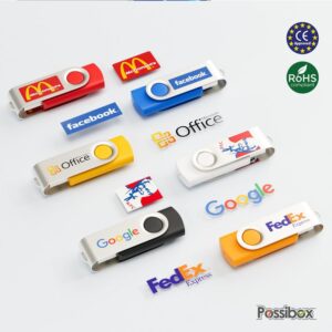 Possibox Custom Swivel USB Flash Drive 16GB Promotional Product Personalized with Your Logo - Bulk USB 2.0 - Customizable 100 Pack