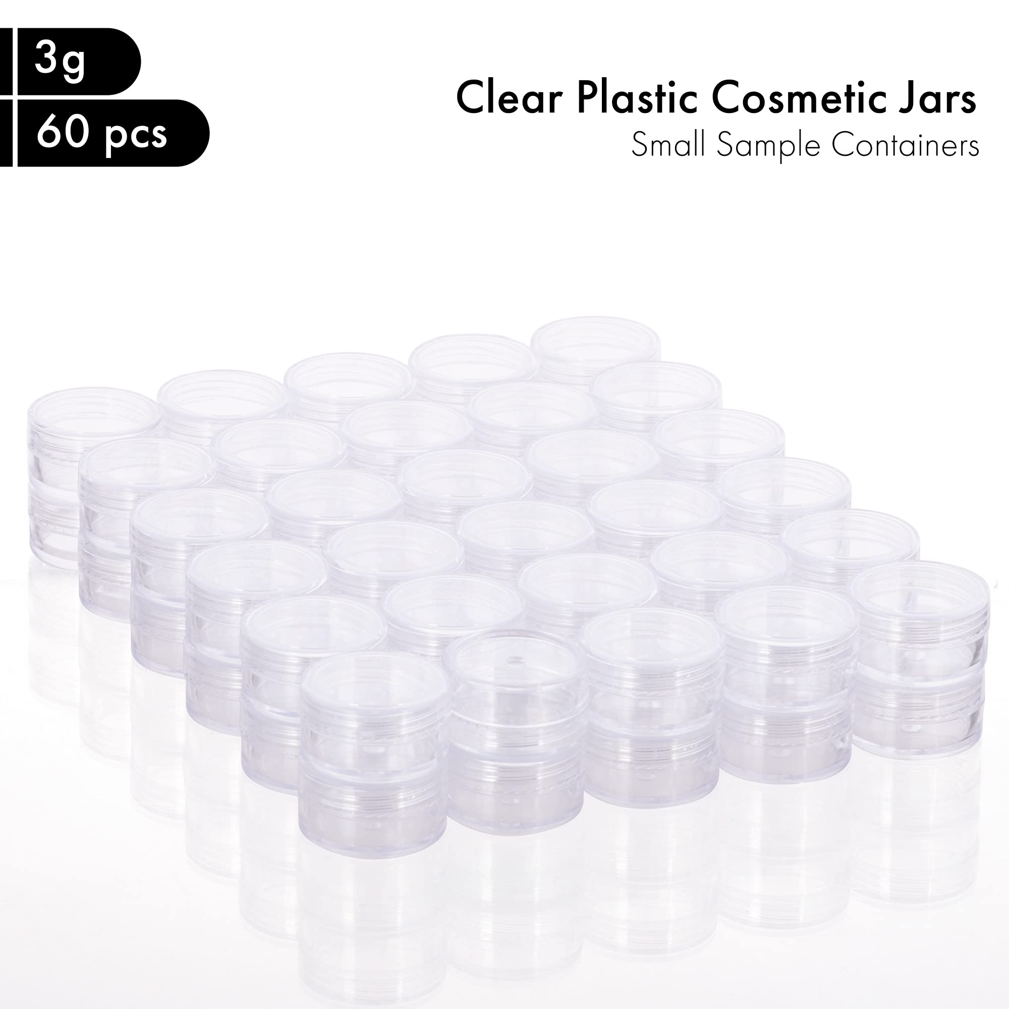 60Pcs 3 Gram Plastic Cosmetic Containers with Lids for Lotion, Creams, Toners, Lip Balms, Makeup Samples Jars BPA free (3g-60pcs, clear)