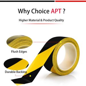 APT Premium Black and Yellow Striped Vinyl Floor Safety Marking Tape, Excellent for Hazard Caution& Warning, Social Distancing, Warehouse & Gym Floor (2 Inch, 5 Rolls, Yellow/Black)