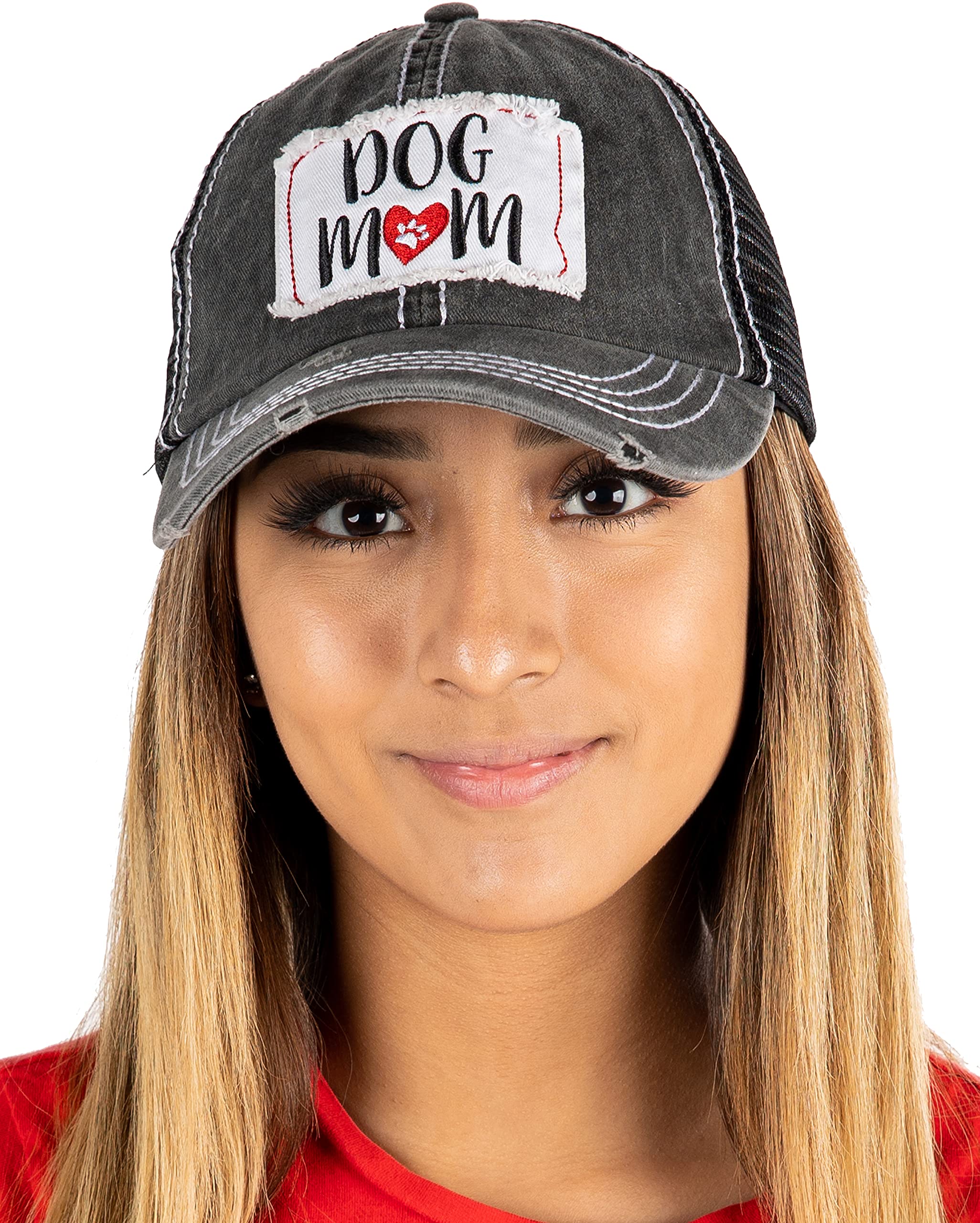 Funky Junque Patch Mesh Baseball Hat - Dog MOM - Black