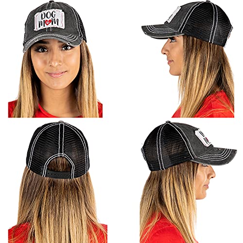 Funky Junque Patch Mesh Baseball Hat - Dog MOM - Black