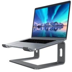 soundance laptop stand, aluminum computer riser, ergonomic laptops elevator for desk, metal holder compatible with 10 to 15.6 inches notebook computer, grey