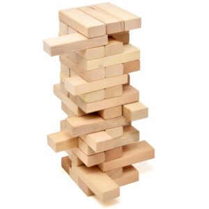 number 1 in gadgets timber tower wood block stacking game, 48 piece classic wooden blocks for building, toppling and tumbling games, deluxe stacking game