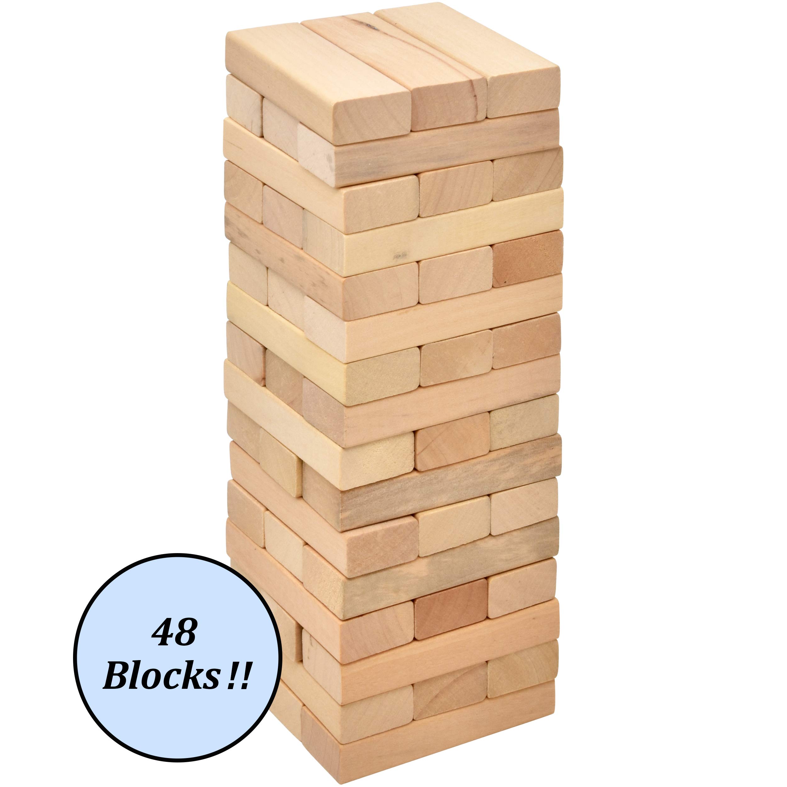 Number 1 in Gadgets Timber Tower Wood Block Stacking Game, 48 Piece Classic Wooden Blocks for Building, Toppling and Tumbling Games, Deluxe Stacking Game