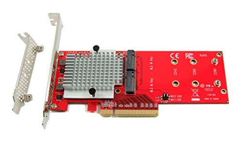 Ableconn PEXM2-130 Dual M.2 PCIe NVMe SSD Adapter Card - PCI Express 3.0 x8 / x16 Support 2X M.2 NGFF (M-Key) PCIe NVMe SSD for Mac & PC (ASMedia ASM2824 Switch) - PCIe NVMe Adapter Dual