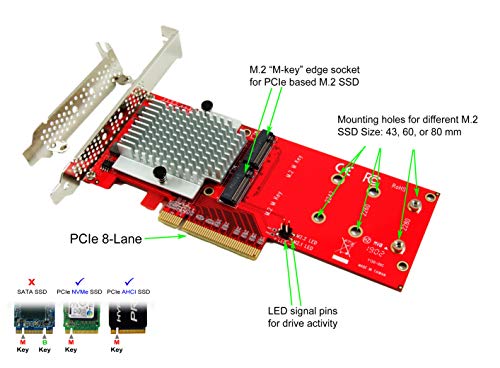 Ableconn PEXM2-130 Dual M.2 PCIe NVMe SSD Adapter Card - PCI Express 3.0 x8 / x16 Support 2X M.2 NGFF (M-Key) PCIe NVMe SSD for Mac & PC (ASMedia ASM2824 Switch) - PCIe NVMe Adapter Dual