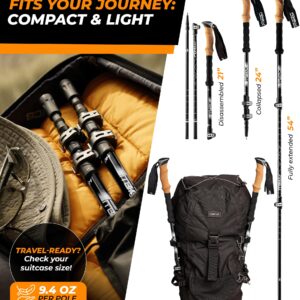 Foxelli Hiking Poles – Lightweight & Collapsible with Comfortable Cork Grips, Easily Adjustable for All Heights, Includes Carry Bag and Accessories