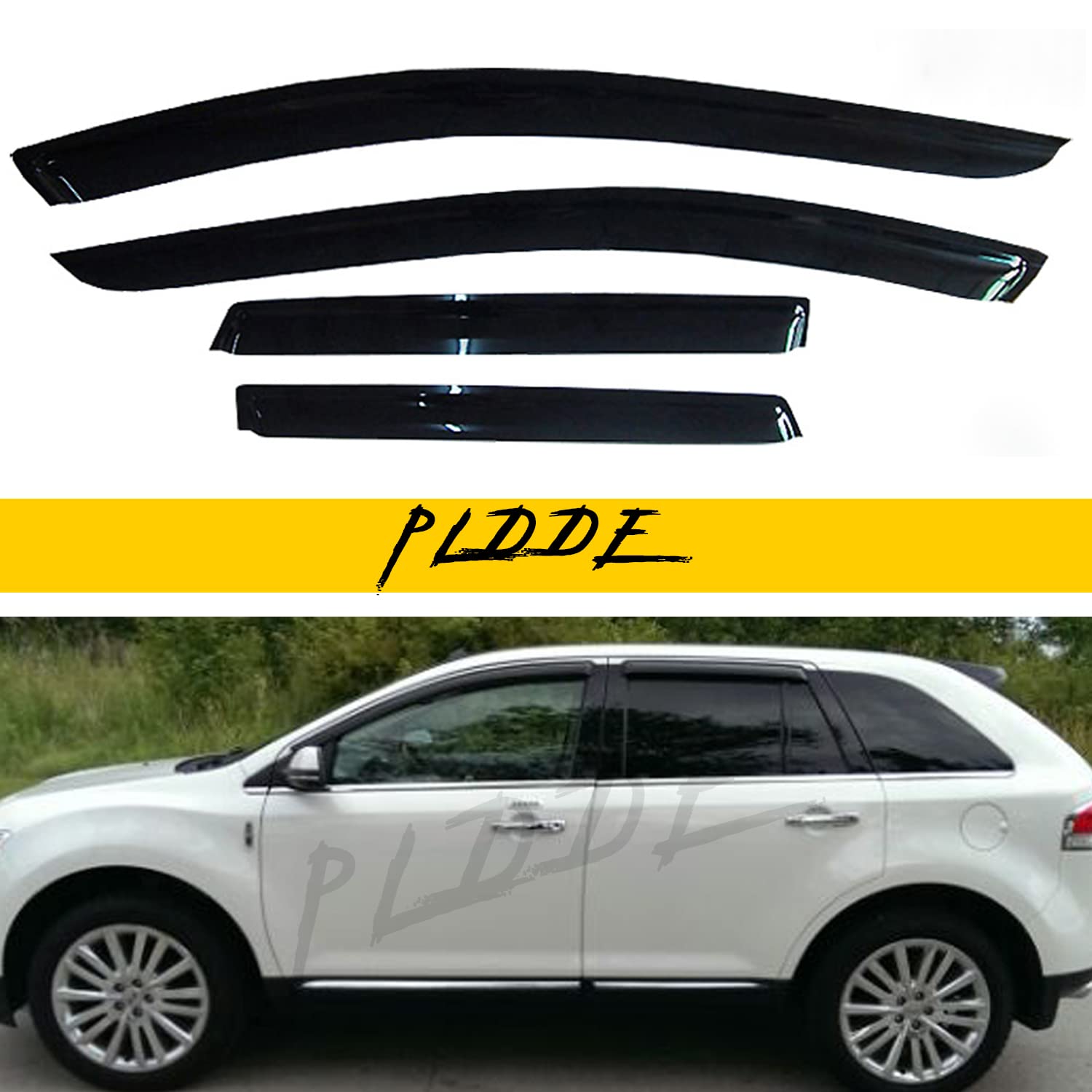 PLDDE 4pcs Compatible with 2007-2014 Edge 2007-2015 Lincoln MKX Sun/Rain Guard Outside Mount Window Visors