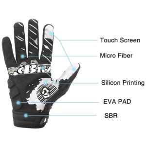 BRZSACR Skeleton Cycling Gloves Motorcycles Gloves Off-Road Vehicle MTB, Bicycle Gloves Shock Absorption Non-Slip Touch Screen Design,for Various Outdoor Sports (XL, White)