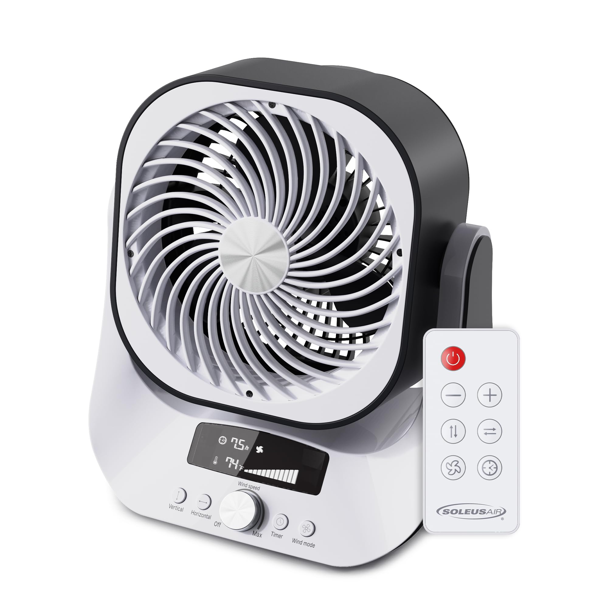 Soleus Air Circulator Fan with 12 Fan Speeds, Automatic 2-Way Oscillating, Digital Display, 7.5 Hour Auto Timer,Quiet, with Remote Control, Outdoor Indoor