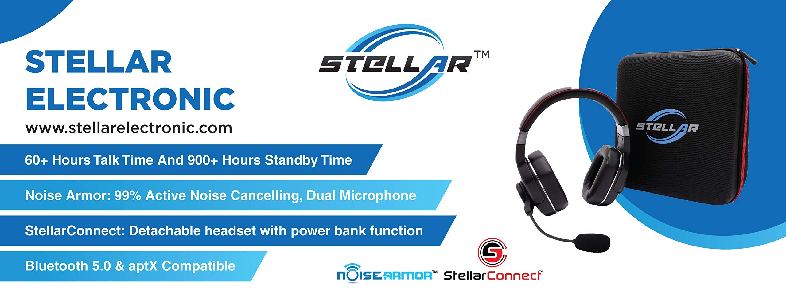 Stellar Electronic Pluto+Duo Bundle - 60+Hrs Talk Time, 99% Noise Cancellation - Best Bluetooth Headset for Truckers and Drivers