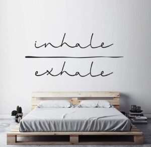 inhale exhale art typography sticker minimalist art spiritual decal bedroom wall sticker wall art decal yoga studio decor (22" t x 50" w)