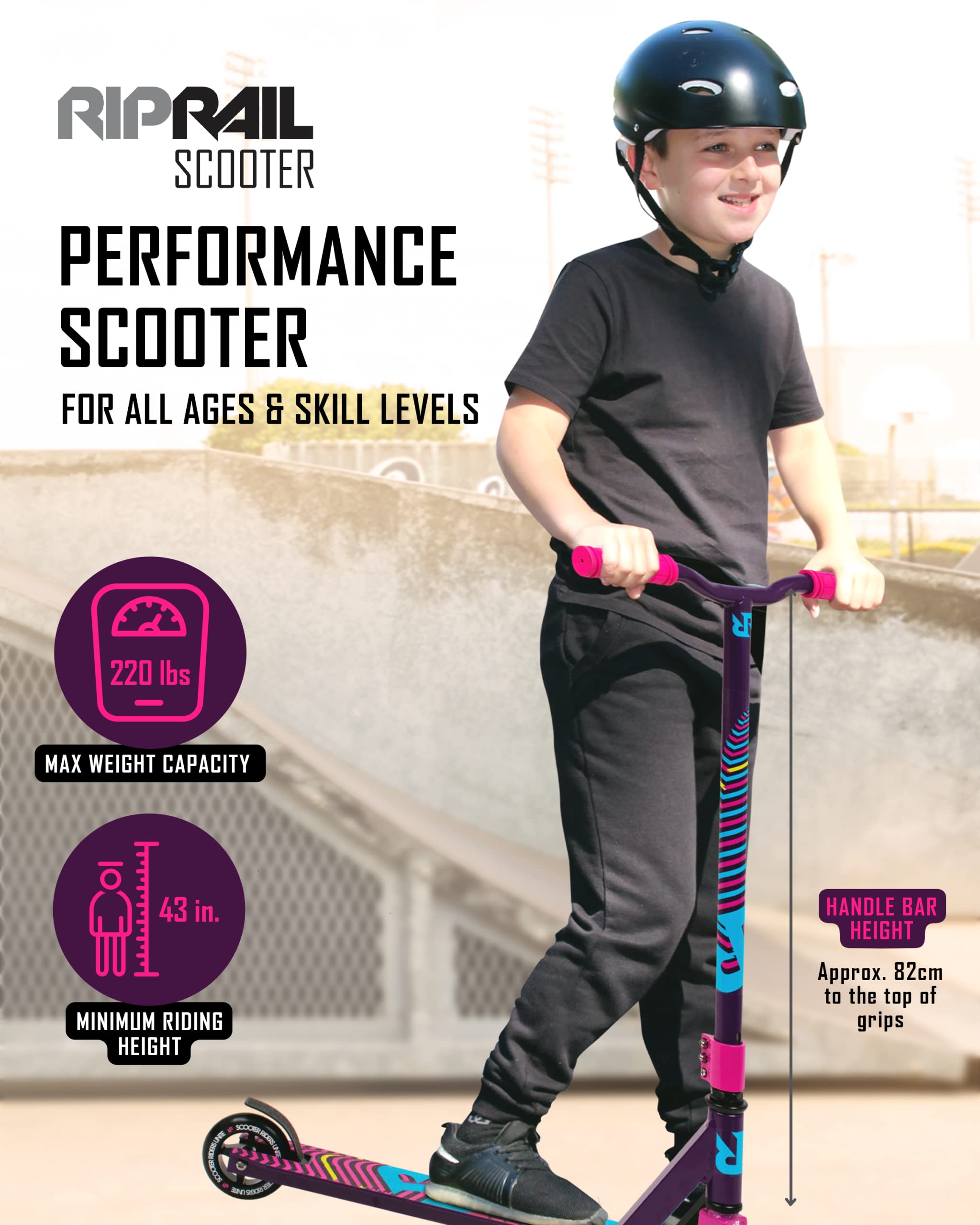 Riprail Matte Stunt Scooter for Skatepark. Pro Scooter for Kids 43" Inches and Up. Unisex Trick Scooter for All Skill Levels. Performance BMX Scooter for Beginner or Professional - Purple Haze