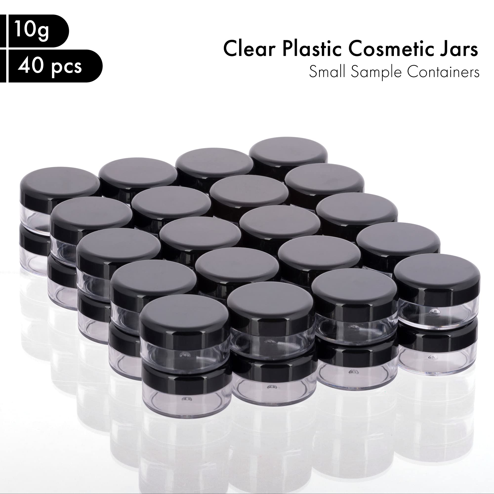40Pcs 10 Gram Plastic Cosmetic Containers with Lids for Lotion, Creams, Toners, Lip Balms, Makeup Samples Jars BPA free (10g-40pcs, black)