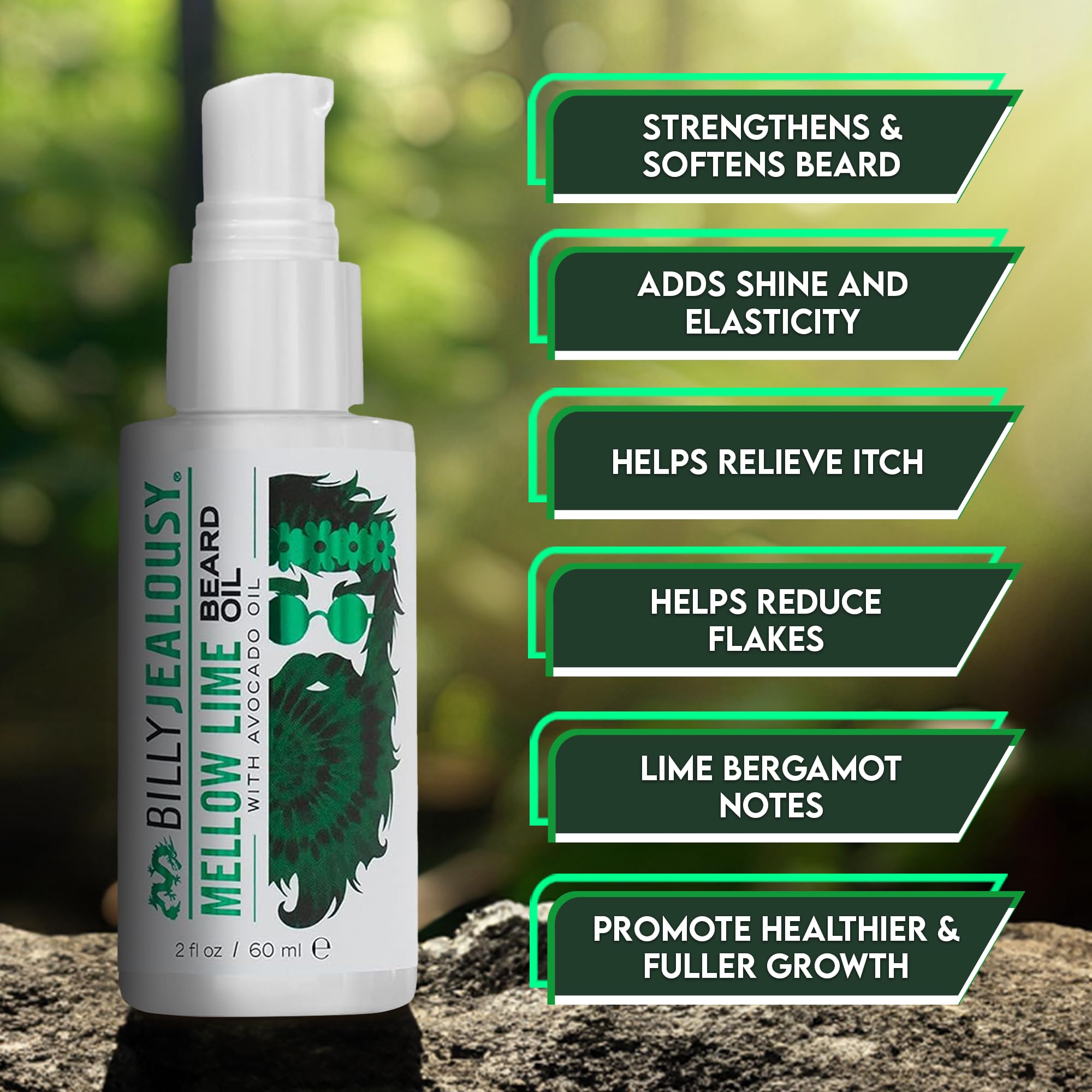 Billy Jealousy Beard Oil for Men, Weightless, Low Shine, and Hydrating Beard Moisturizer for Softer Hair, Helps Prevent Itching and Flakes, Mellow Lime, 2 Fl Oz