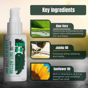 Billy Jealousy Beard Oil for Men, Weightless, Low Shine, and Hydrating Beard Moisturizer for Softer Hair, Helps Prevent Itching and Flakes, Mellow Lime, 2 Fl Oz