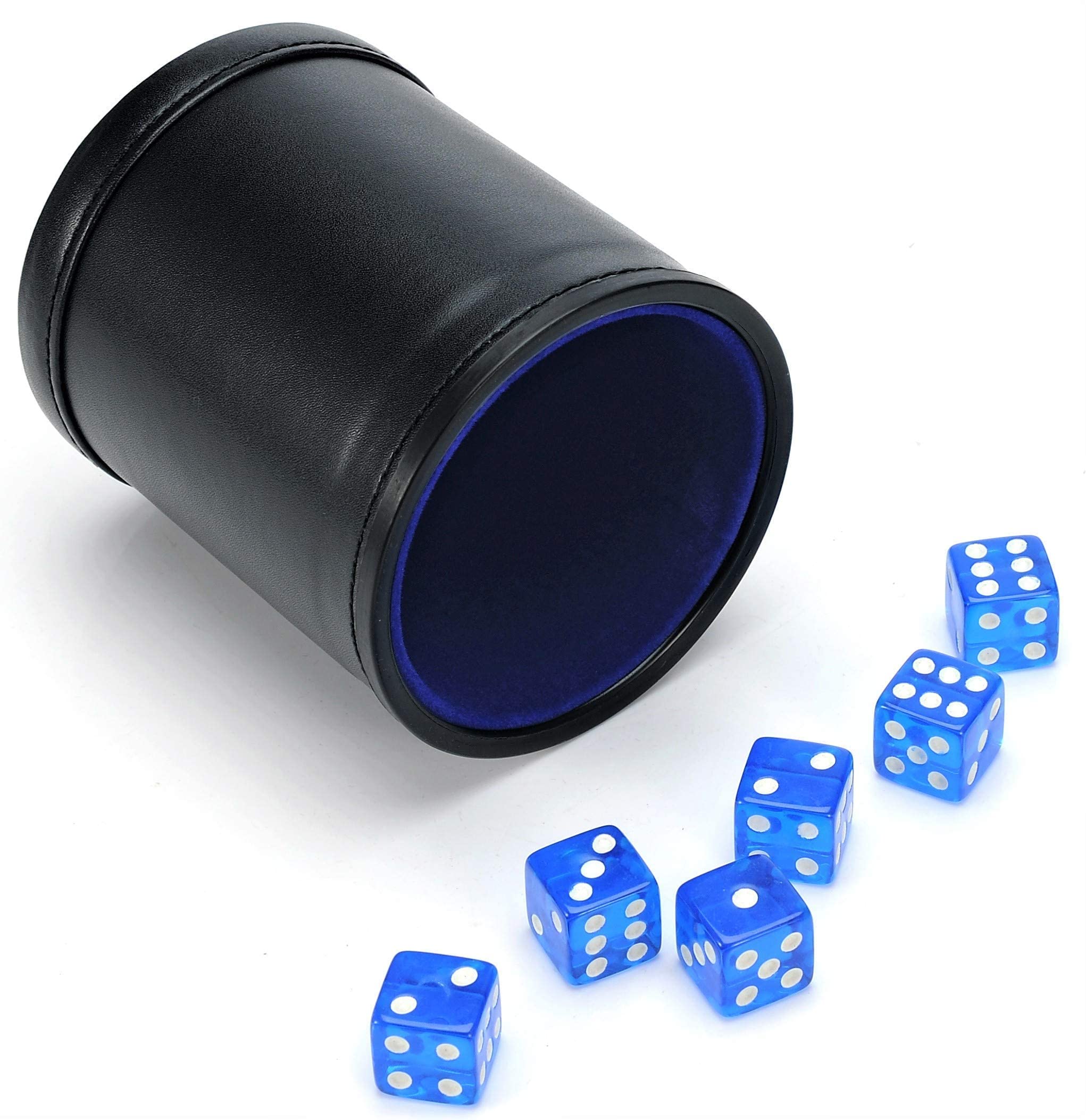 Harbor Loot Blue Dice Shaker Cup Complete with Matching Dice Set of Six Blue Translucent Dice