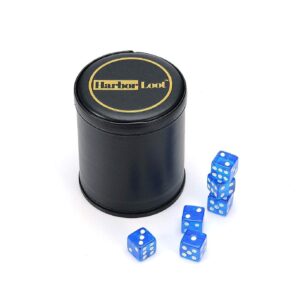 Harbor Loot Blue Dice Shaker Cup Complete with Matching Dice Set of Six Blue Translucent Dice