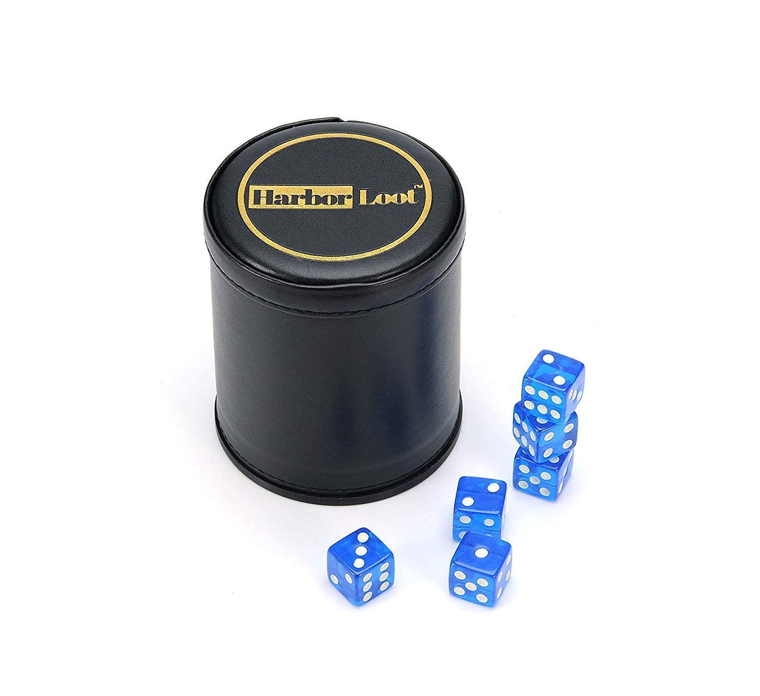 Harbor Loot Blue Dice Shaker Cup Complete with Matching Dice Set of Six Blue Translucent Dice