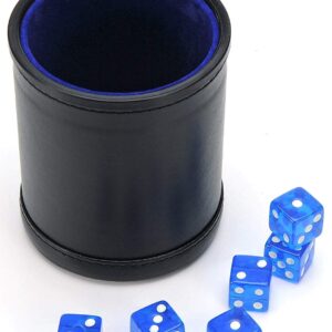 Harbor Loot Blue Dice Shaker Cup Complete with Matching Dice Set of Six Blue Translucent Dice