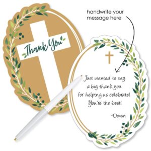 Big Dot of Happiness Elegant Cross - Shaped Cards - Religious Party Thank You Note with Envelopes - Set of 12