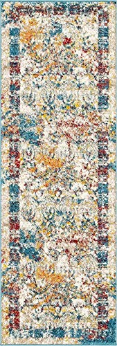 Unique Loom Rosso Collection Vintage, Traditional, Distressed, Bohemian, Botanical, Southwestern Area Rug, 2' 0" x 6' 0", Multi/Blue