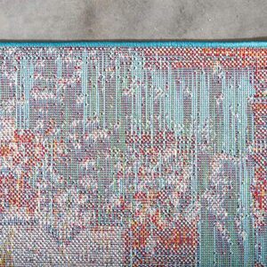 Unique Loom Rosso Collection Vintage, Traditional, Distressed, Bohemian, Botanical, Southwestern Area Rug, 2' 0" x 6' 0", Multi/Blue