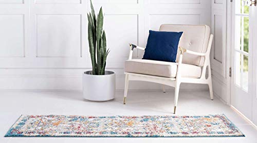 Unique Loom Rosso Collection Vintage, Traditional, Distressed, Bohemian, Botanical, Southwestern Area Rug, 2' 0" x 6' 0", Multi/Blue